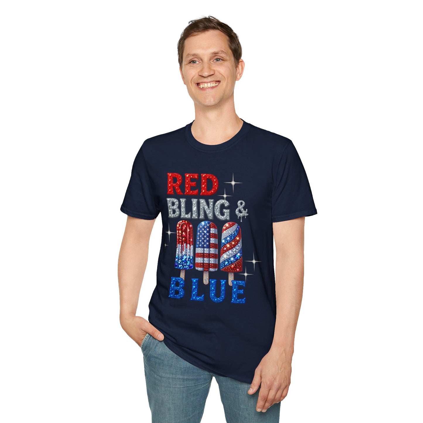 Patriotic Popsicle T-Shirt, Independence Day Top, Summer Vibes Tee, Fourth of July Shirt, Fun Casual Wear, Red Bling & Blue Design