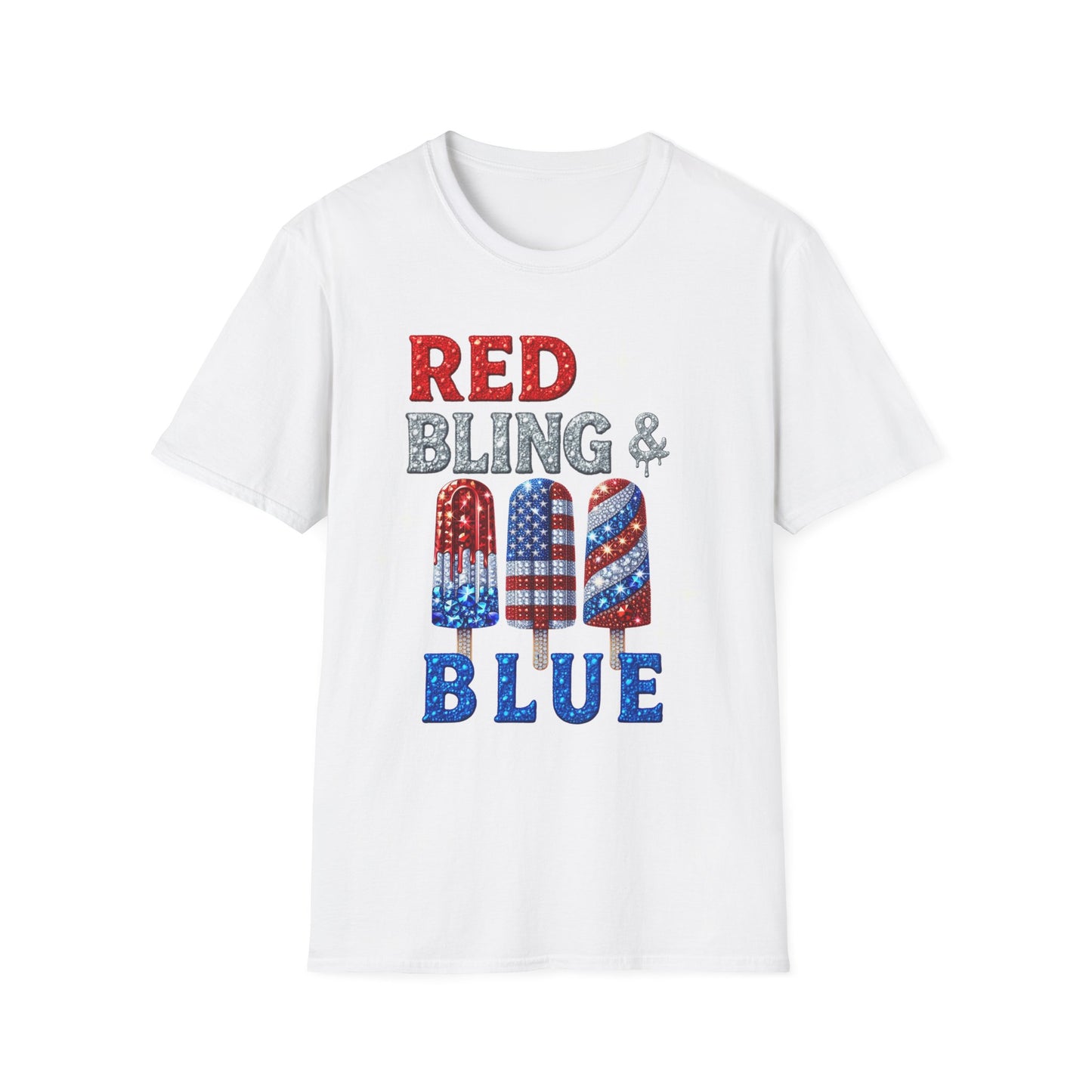 Patriotic Popsicle T-Shirt, Independence Day Top, Summer Vibes Tee, Fourth of July Shirt, Fun Casual Wear, Red Bling & Blue Design