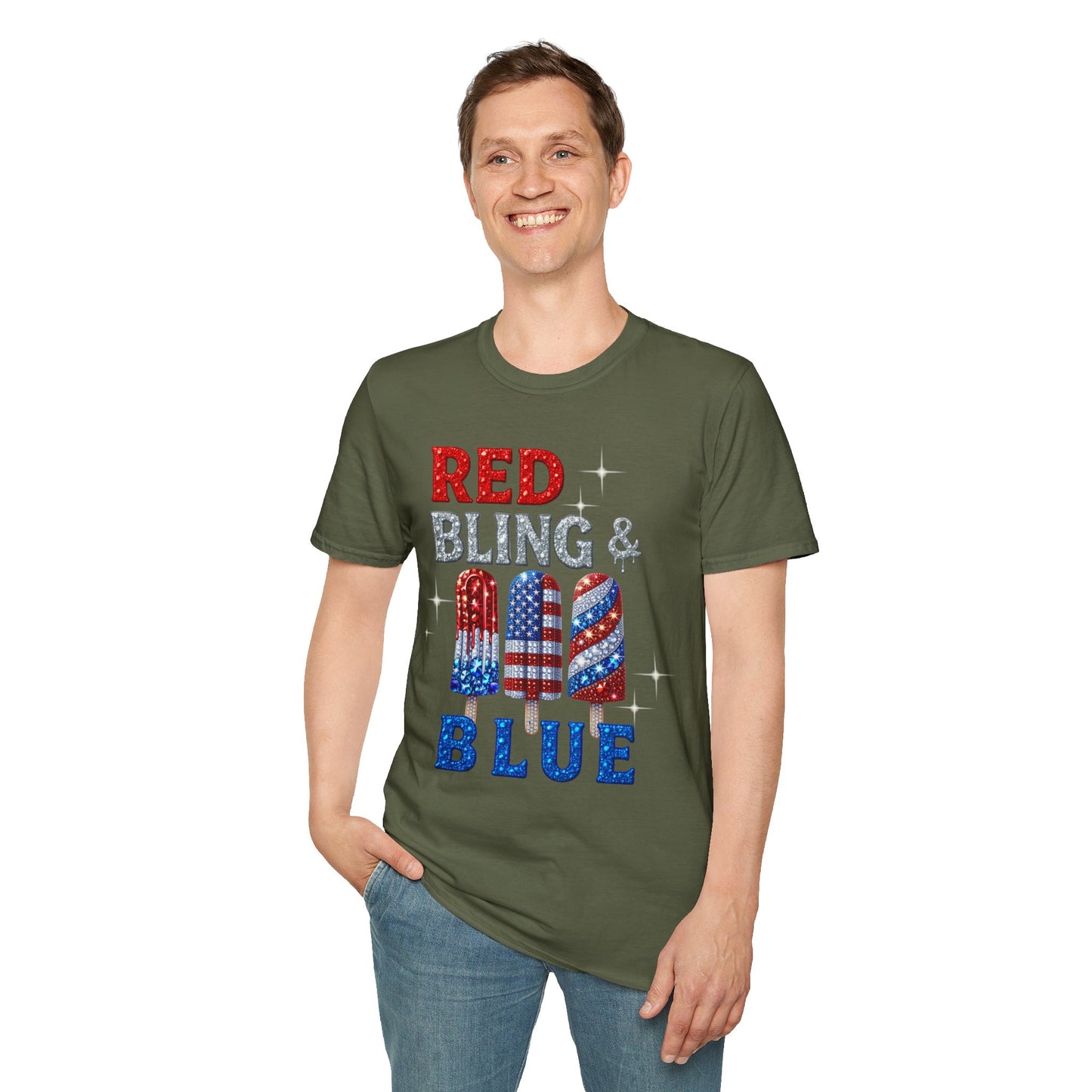 Patriotic Popsicle T-Shirt, Independence Day Top, Summer Vibes Tee, Fourth of July Shirt, Fun Casual Wear, Red Bling & Blue Design