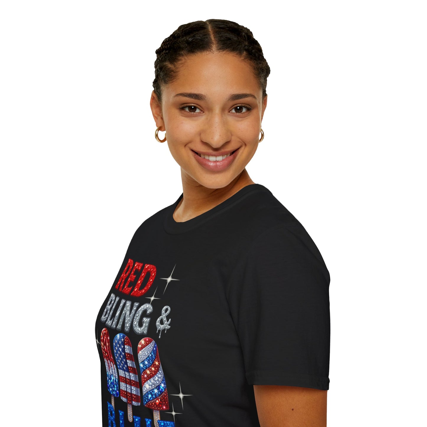 Patriotic Popsicle T-Shirt, Independence Day Top, Summer Vibes Tee, Fourth of July Shirt, Fun Casual Wear, Red Bling & Blue Design