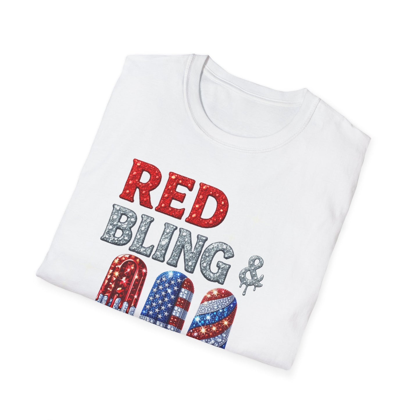 Patriotic Popsicle T-Shirt, Independence Day Top, Summer Vibes Tee, Fourth of July Shirt, Fun Casual Wear, Red Bling & Blue Design