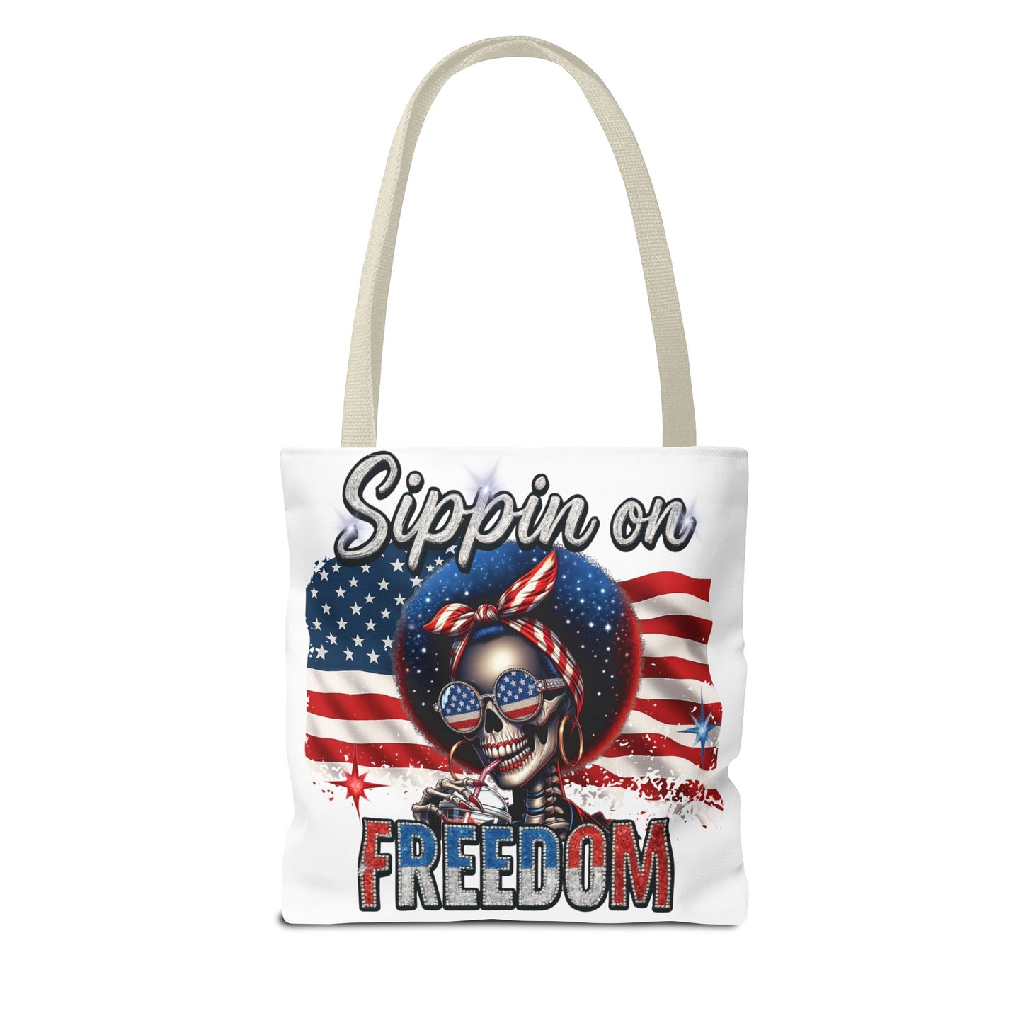 Freedom-Themed Tote Bag, Patriotic Shopping Bag, Perfect for Fourth of July, Gifts for Her, Everyday Use, Flag-Inspired Design