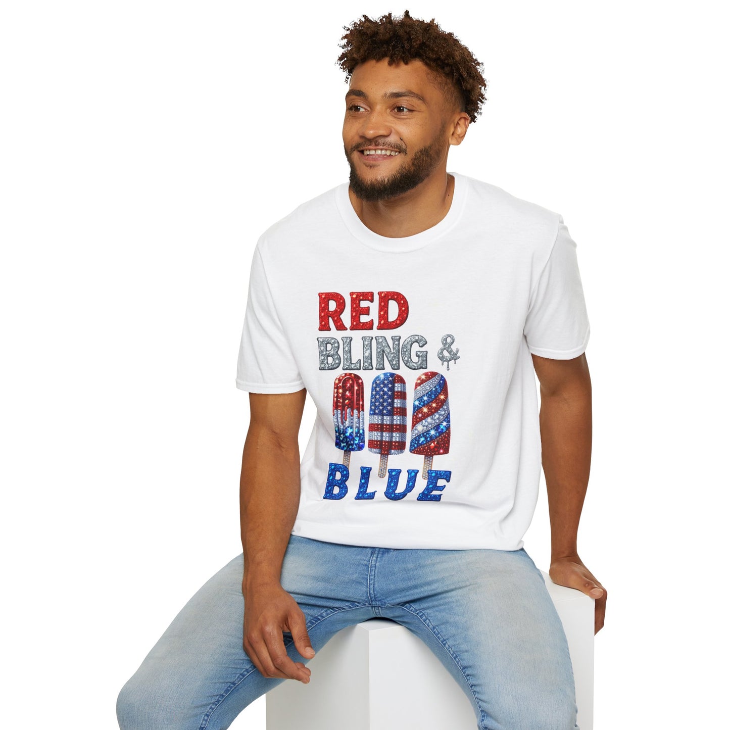 Patriotic Popsicle T-Shirt, Independence Day Top, Summer Vibes Tee, Fourth of July Shirt, Fun Casual Wear, Red Bling & Blue Design