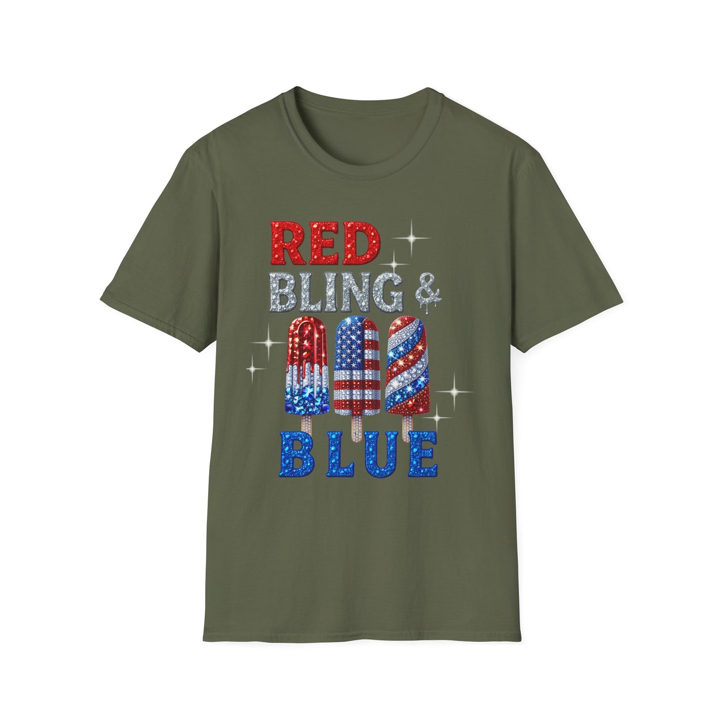 Patriotic Popsicle T-Shirt, Independence Day Top, Summer Vibes Tee, Fourth of July Shirt, Fun Casual Wear, Red Bling & Blue Design