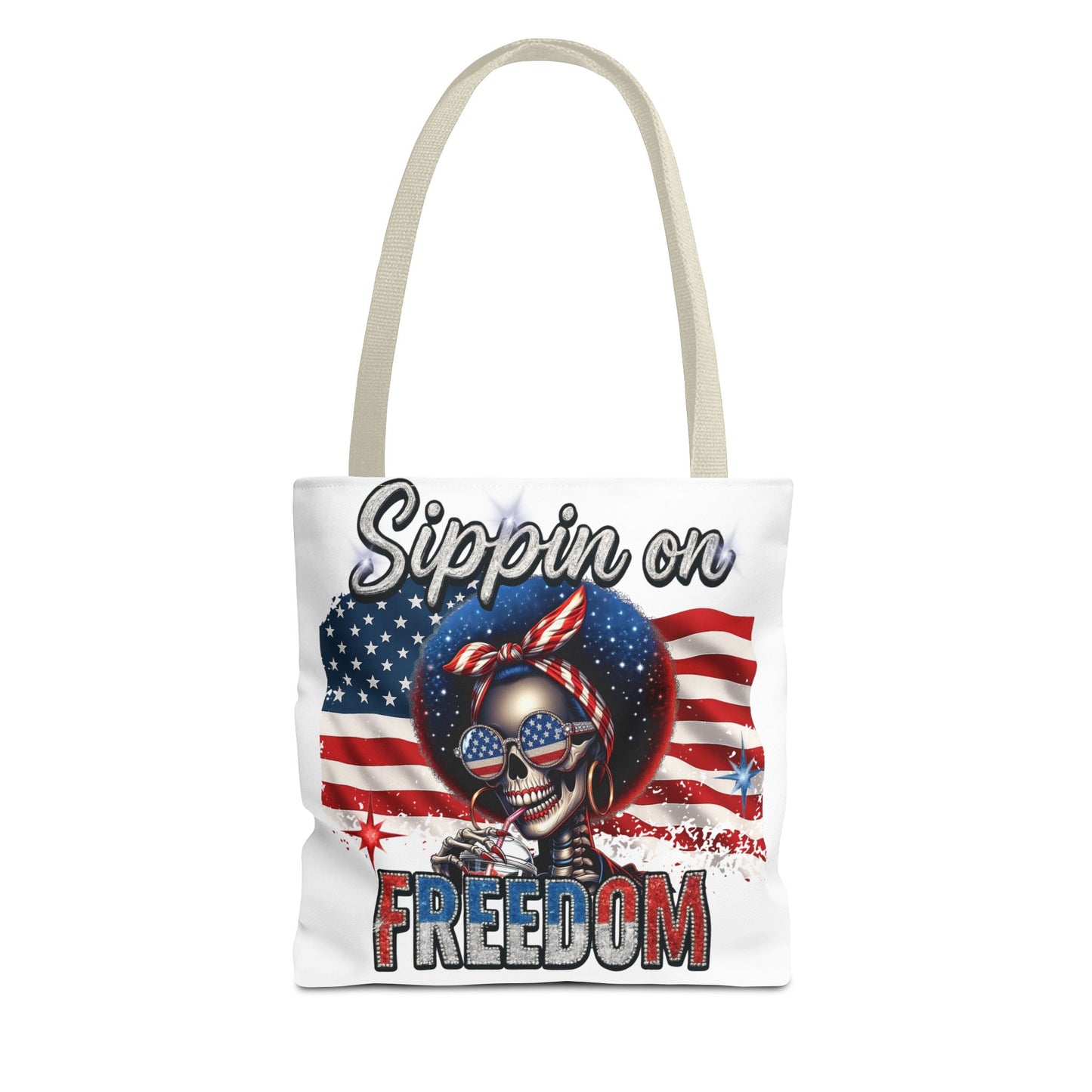 Freedom-Themed Tote Bag, Patriotic Shopping Bag, Perfect for Fourth of July, Gifts for Her, Everyday Use, Flag-Inspired Design
