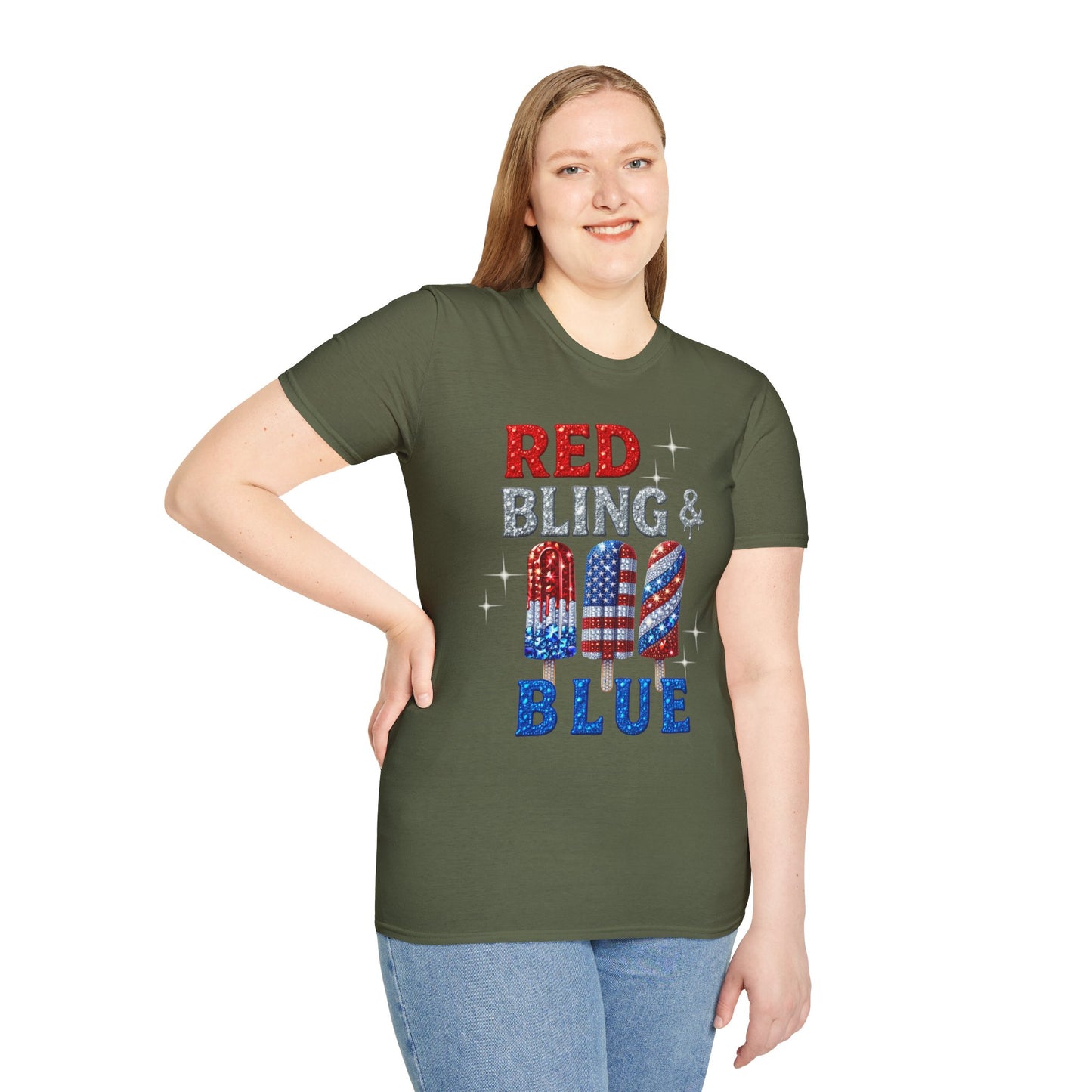 Patriotic Popsicle T-Shirt, Independence Day Top, Summer Vibes Tee, Fourth of July Shirt, Fun Casual Wear, Red Bling & Blue Design