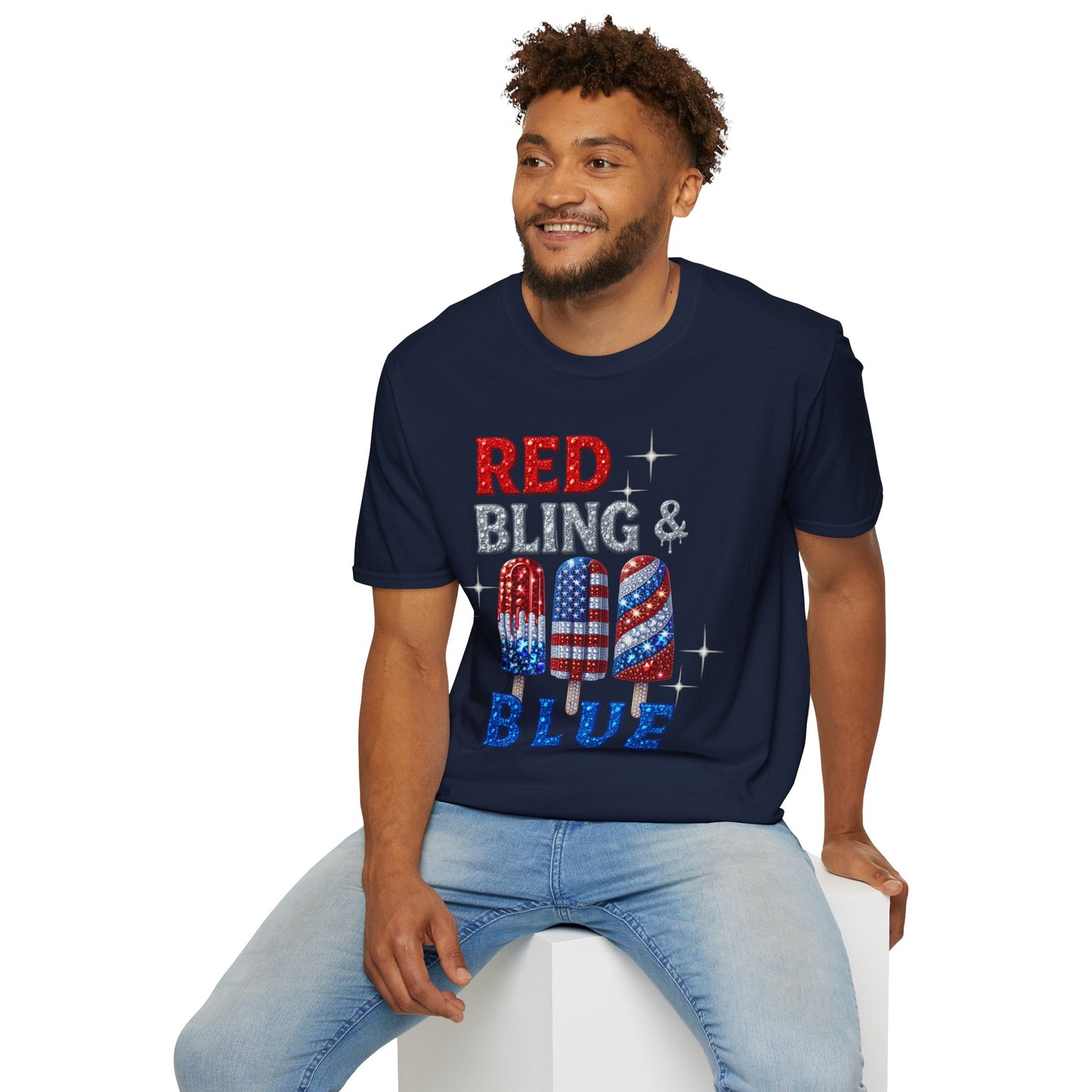 Patriotic Popsicle T-Shirt, Independence Day Top, Summer Vibes Tee, Fourth of July Shirt, Fun Casual Wear, Red Bling & Blue Design