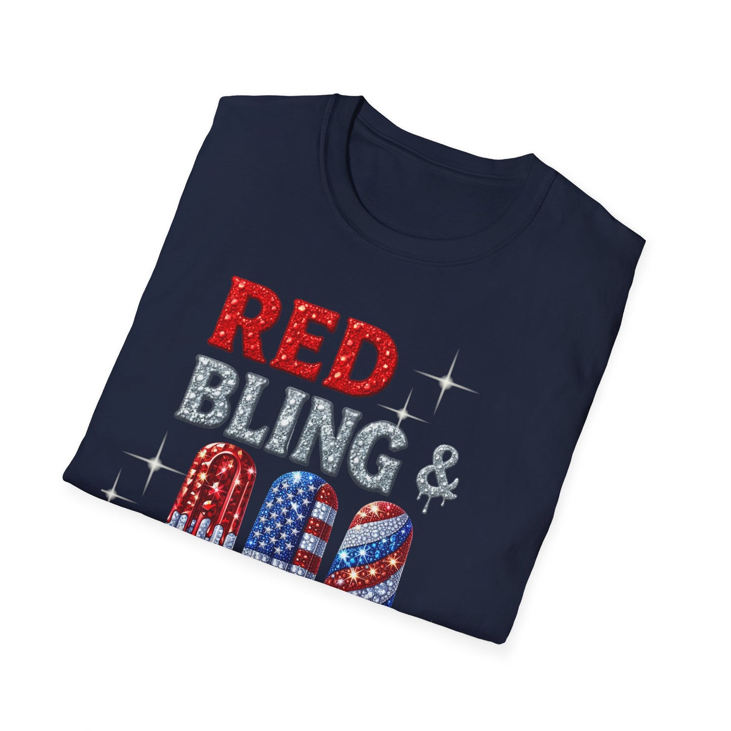 Patriotic Popsicle T-Shirt, Independence Day Top, Summer Vibes Tee, Fourth of July Shirt, Fun Casual Wear, Red Bling & Blue Design