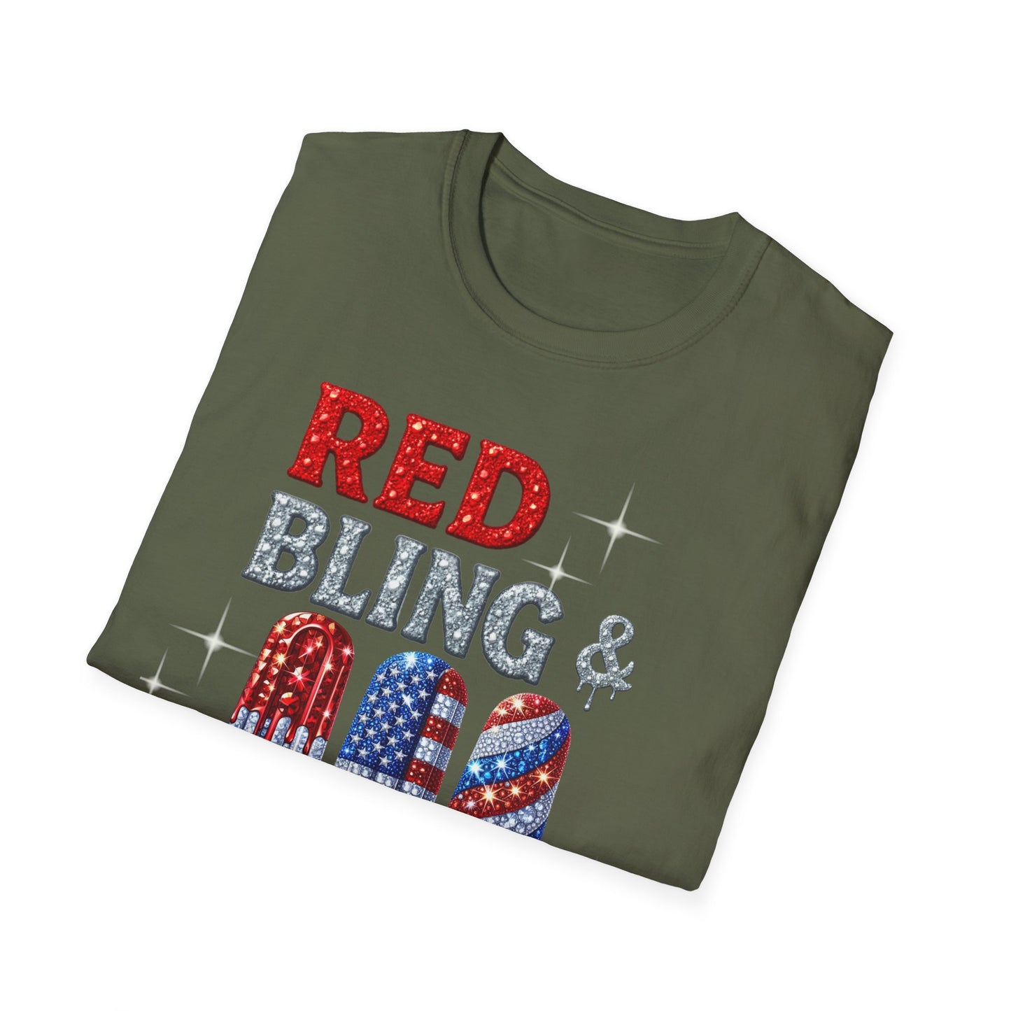 Patriotic Popsicle T-Shirt, Independence Day Top, Summer Vibes Tee, Fourth of July Shirt, Fun Casual Wear, Red Bling & Blue Design