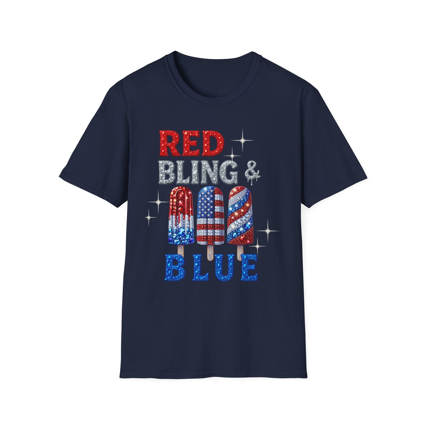 Patriotic Popsicle T-Shirt, Independence Day Top, Summer Vibes Tee, Fourth of July Shirt, Fun Casual Wear, Red Bling & Blue Design