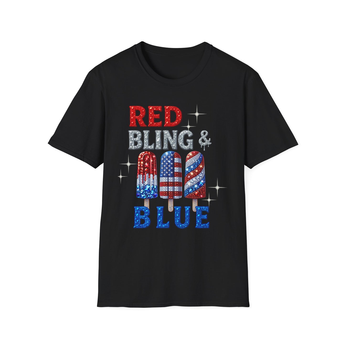 Patriotic Popsicle T-Shirt, Independence Day Top, Summer Vibes Tee, Fourth of July Shirt, Fun Casual Wear, Red Bling & Blue Design