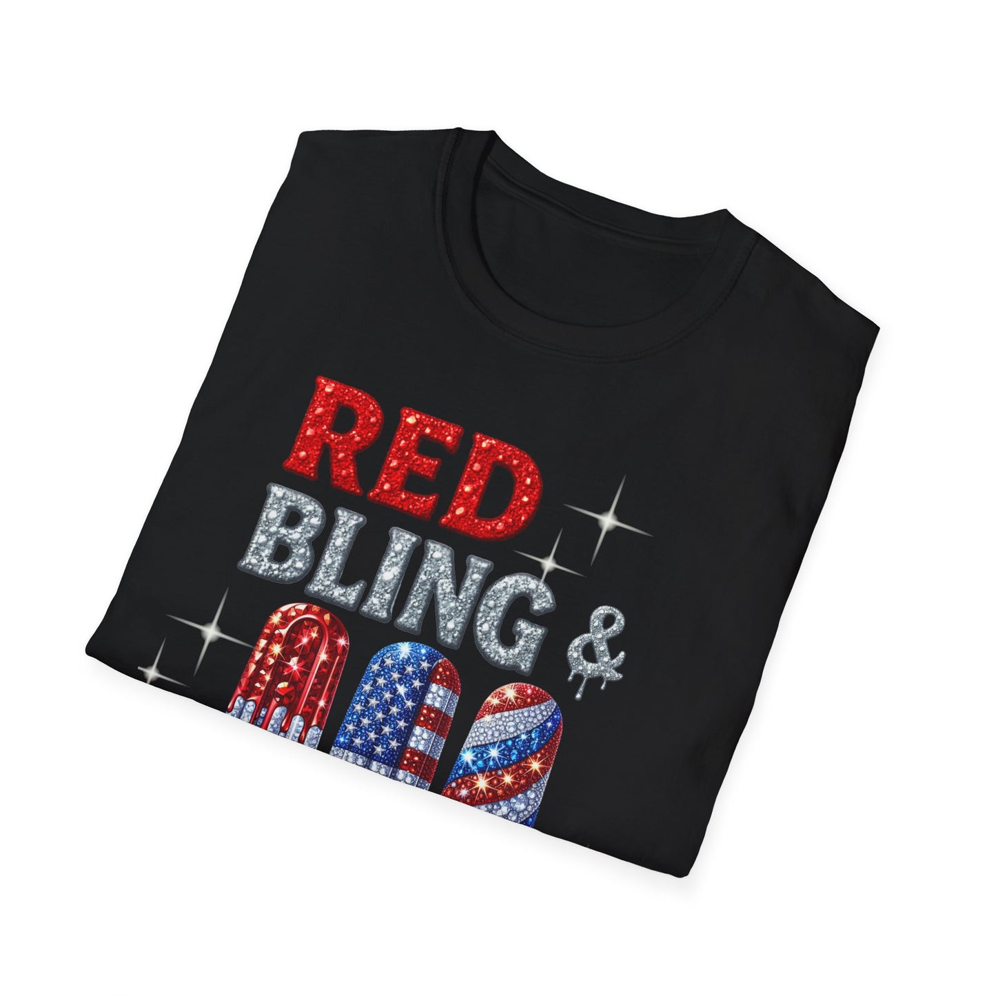 Patriotic Popsicle T-Shirt, Independence Day Top, Summer Vibes Tee, Fourth of July Shirt, Fun Casual Wear, Red Bling & Blue Design