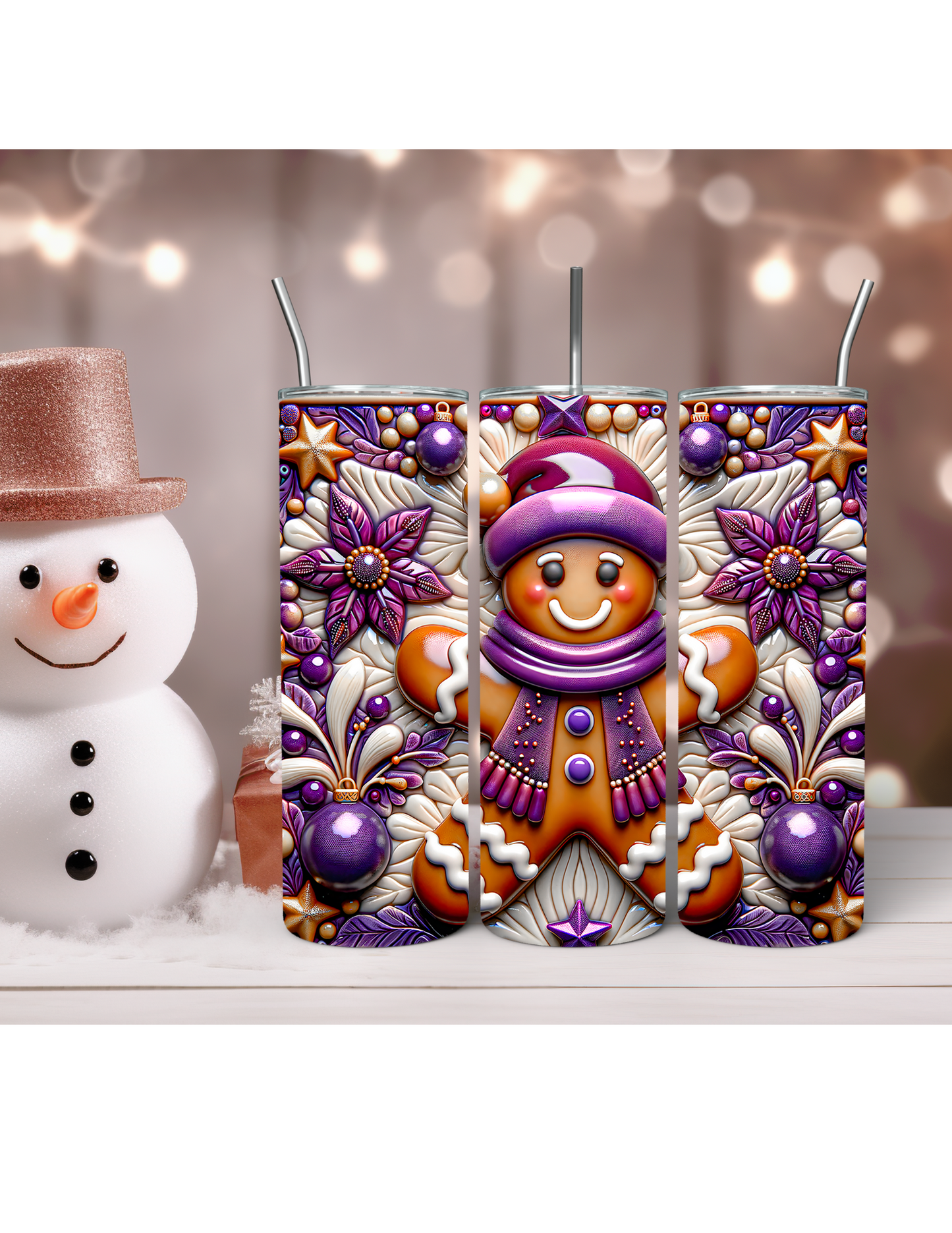 3D Purple Christmas Gingerbread 20oz Tumbler